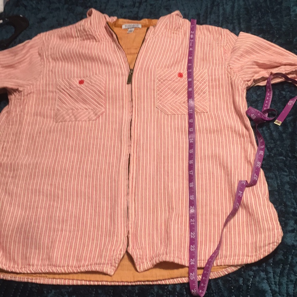 Toad&Co Pink Striped Hooded Shirt Jacket with Mustard Trim - Picture 12 of 12